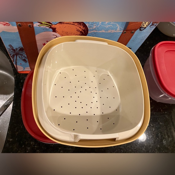 Tupperware Cream Gold with Red Container 9 pc Storage Set - Picture 14 of 16